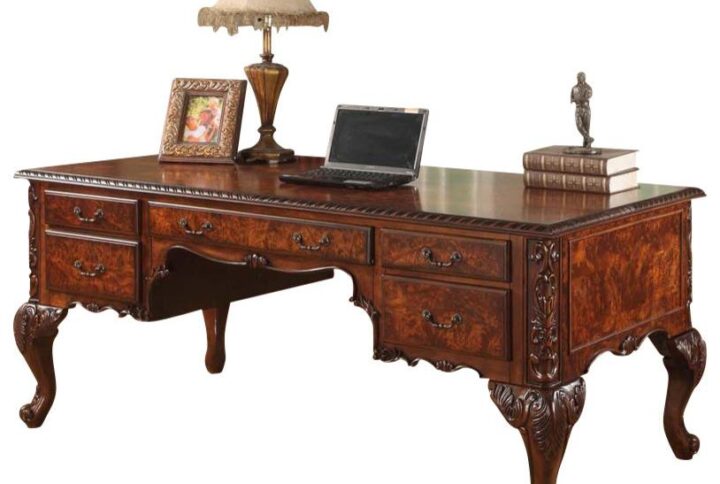 Best Master CDExecutive 72" Wood Office Desk With Hand Carved Designs in Cherry From Best Master Furniture