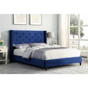 Best Master Furniture Valentina Velvet Wingback Platform King Bed in Blue From Best Master Furniture