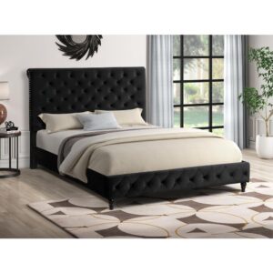 Ashley Tufted Velvet Fabric King Platform Bed in Black From Best Master Furniture