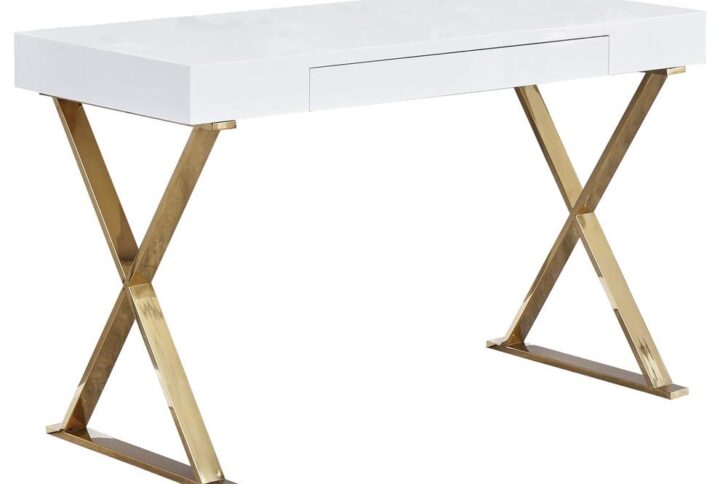 Best Master Modern Stainless Steel Frame Computer Desk - Gold High Gloss From Best Master Furniture