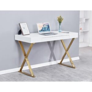 Best Master Modern Stainless Steel Frame Computer Desk - Gold High Gloss From Best Master Furniture