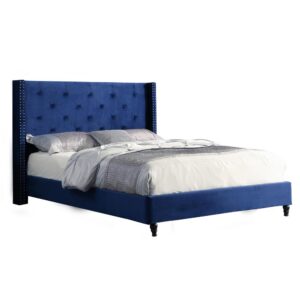 Best Master Furniture Valentina Velvet Wingback Platform King Bed in Blue From Best Master Furniture