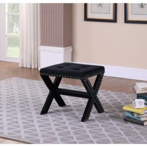 Velvet Fabric Upholstered Square Accent Bench in Black From Best Master Furniture