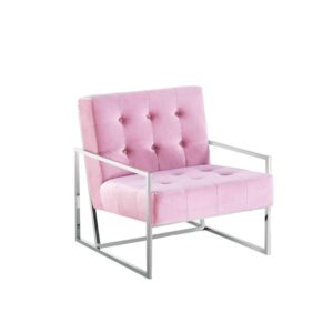 Beethoven 31.5" Velvet Accent Chair in Pink/Silver Plated From Best Master Furniture