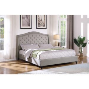 Best Master Myrick Fabric Upholstered Tufted East King Platform Bed in Gray From Best Master Furniture