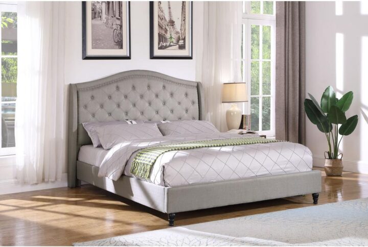 Best Master Myrick Fabric Upholstered Tufted East King Platform Bed in Gray From Best Master Furniture