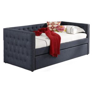 Tufted Fabric with Nailhead Twin Daybed and Trundle in Trina Grey From Best Master Furniture