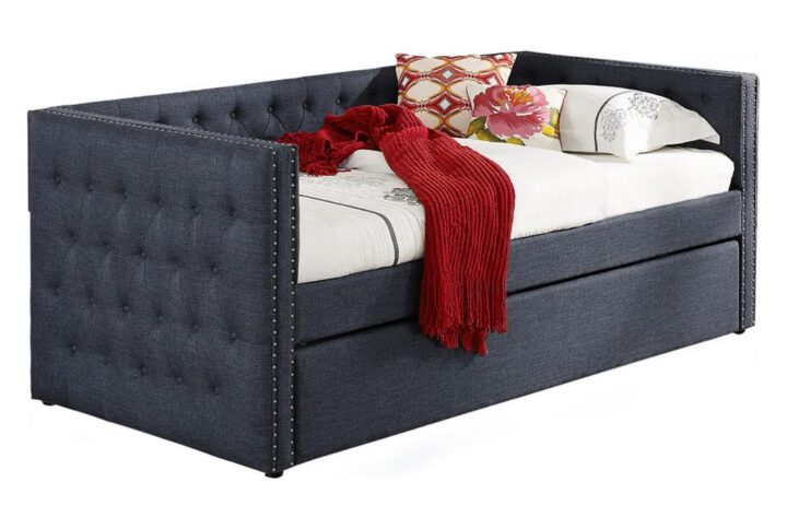 Tufted Fabric with Nailhead Twin Daybed and Trundle in Trina Grey From Best Master Furniture