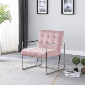 Beethoven 31.5" Velvet Accent Chair in Pink/Silver Plated From Best Master Furniture