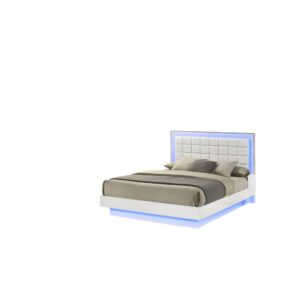 White Eastern king size bed with a plateform frame and adjustable LED lighting From Best Quality Furniture