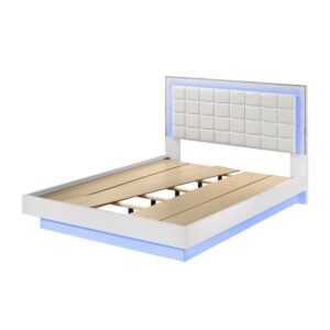 White Eastern king size bed with a plateform frame and adjustable LED lighting From Best Quality Furniture