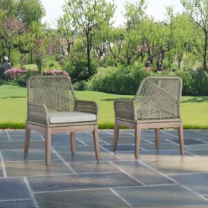 Outdoor Patio Dining Chairs (Set of 2) - Light Oak Acacia Wood Frame Rope Design From Best Quality Furniture