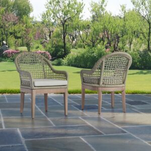 Outdoor Patio Dining Chairs (Set of 2) - Light Oak Acacia Wood Frame Rope Design From Best Quality Furniture