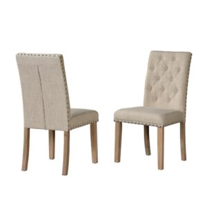 Beige Linen Tufted Dining Side Chairs Nailhead