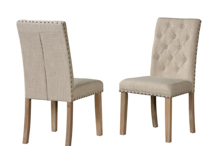 Beige Linen Tufted Dining Side Chairs Nailhead