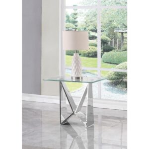 Clear glass End table with a silver color  base From Best Quality Furniture