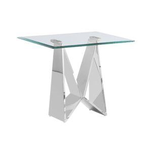 Clear glass End table with a silver color  base From Best Quality Furniture