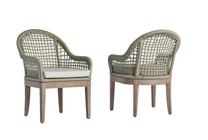 Outdoor Patio Dining Chairs (Set of 2) - Light Oak Acacia Wood Frame Rope Design From Best Quality Furniture