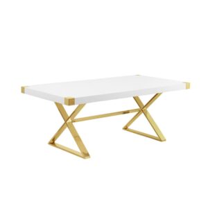 Small (78") white wood top dining set with a gold stainless steel base From Best Quality Furniture