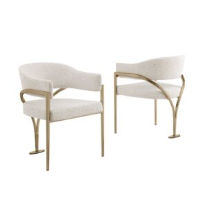 Modern Upholstered Chair with Cream Boucle Fabric Set of 2 From Best Quality Furniture