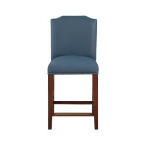 Bristol Stationary Blue Faux Leather Counter Stool with Nail Heads From Comfort Pointe