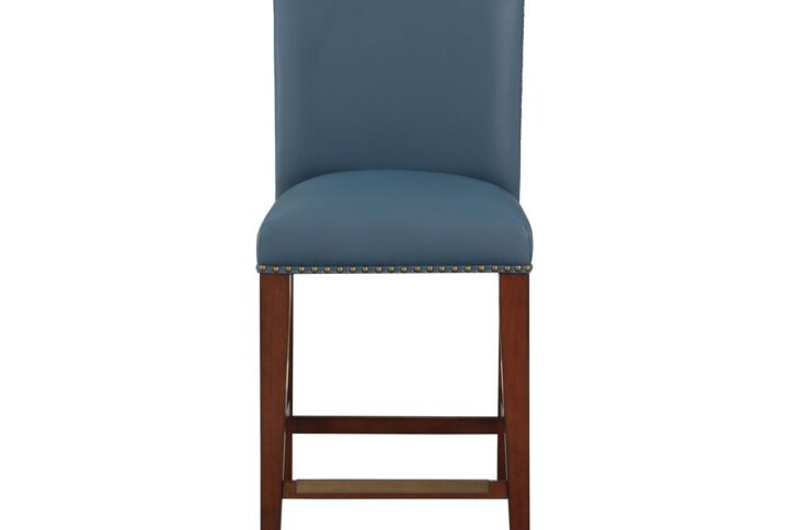 Bristol Stationary Blue Faux Leather Counter Stool with Nail Heads From Comfort Pointe