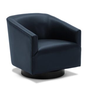 Gaven Midnight Blue Wood Base Swivel Chair From Comfort Pointe