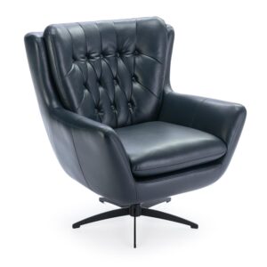 Clayton Midnight Blue Tufted Faux Leather Swivel Chair From Comfort Pointe