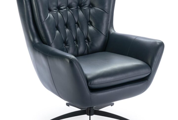 Clayton Midnight Blue Tufted Faux Leather Swivel Chair From Comfort Pointe