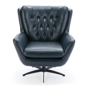 Clayton Midnight Blue Tufted Faux Leather Swivel Chair From Comfort Pointe