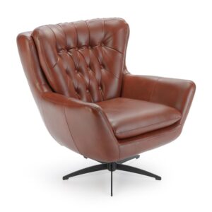 Clayton Caramel Tufted Faux Leather Swivel Chair From Comfort Pointe