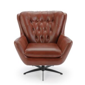 Clayton Caramel Tufted Faux Leather Swivel Chair From Comfort Pointe