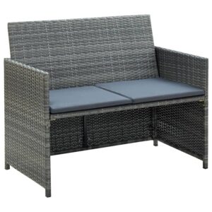 vidaXL 2 Seater Garden Sofa with Cushions Gray Poly Rattan