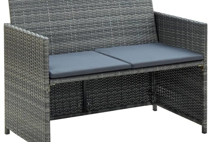 vidaXL 2 Seater Garden Sofa with Cushions Gray Poly Rattan