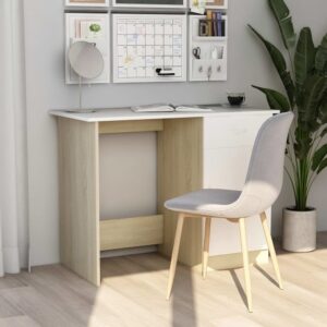 vidaXL Desk White and Sonoma Oak 39.4"x19.7"x29.9" Chipboard