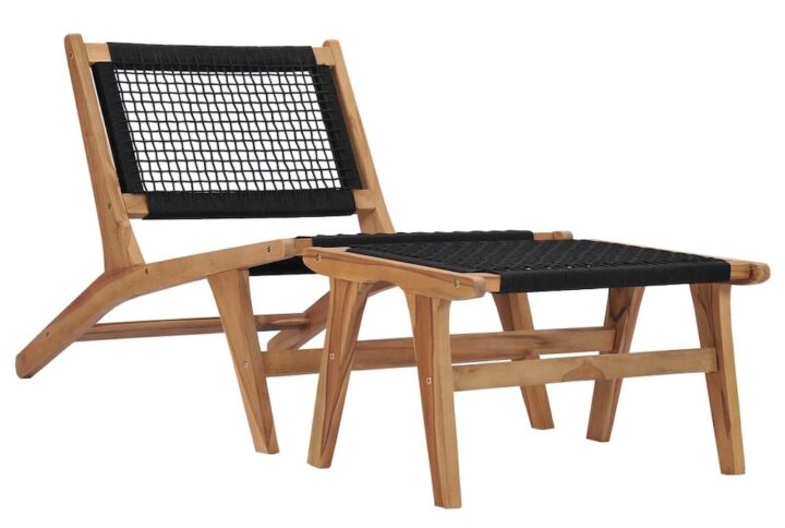 vidaXL Sun Lounger with Footrest Solid Teak Wood and Rope