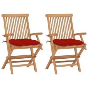 vidaXL Garden Chairs with Red Cushions 2 pcs Solid Teak Wood 2508 From vidaXL