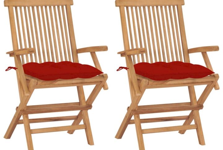 vidaXL Garden Chairs with Red Cushions 2 pcs Solid Teak Wood 2508 From vidaXL