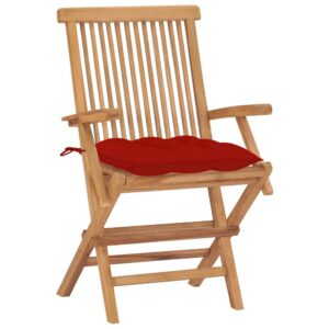 vidaXL Garden Chairs with Red Cushions 2 pcs Solid Teak Wood 2508 From vidaXL