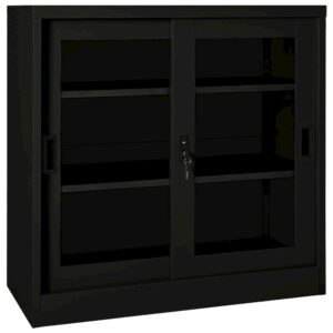 vidaXL Sliding Door Cabinet Black 35.4"x15.7"x35.4" Steel