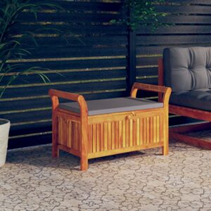 Patio Storage Bench with Cushion 35.8" Solid Wood Acacia From vidaXL