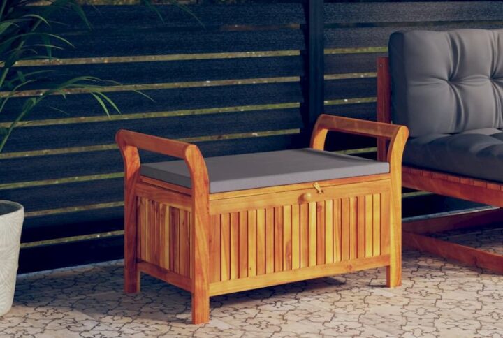 Patio Storage Bench with Cushion 35.8" Solid Wood Acacia From vidaXL