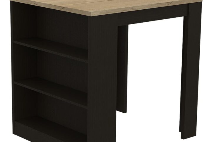 Milos Kitchen Island Table Black Wengue-Light Oak From Depot E-Shop