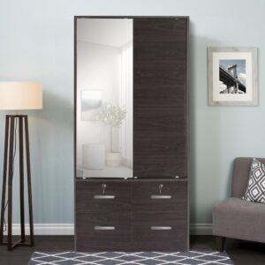 Better Home Products Sarah Double Sliding Door Armoire with Mirror in Tobacco From Better Home Products