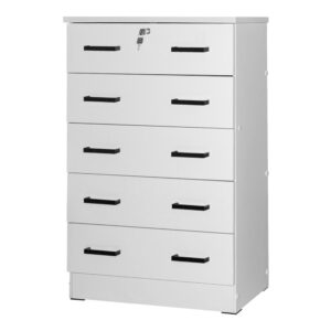 Better Home Products Cindy 5 Drawer Chest Wooden Dresser with Lock in White From Better Home Products