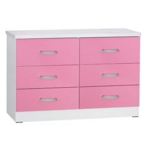 Better Home Products DD & PAM 6 Drawer Engineered Wood Dresser in White and Pink From Better Home Products