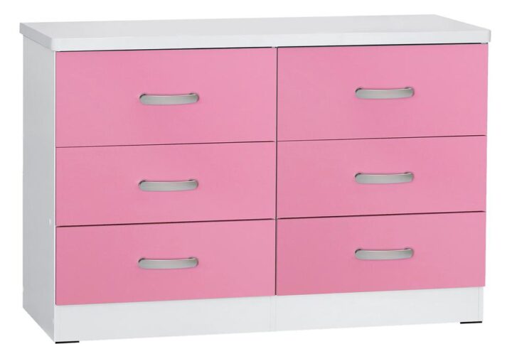 Better Home Products DD & PAM 6 Drawer Engineered Wood Dresser in White and Pink From Better Home Products