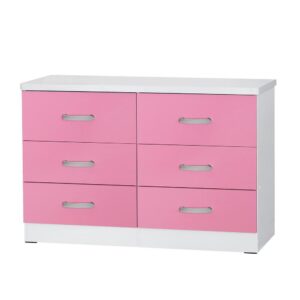 Better Home Products DD & PAM 6 Drawer Engineered Wood Dresser in White and Pink From Better Home Products