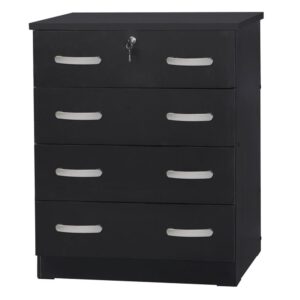 Better Home Products Cindy 4 Drawer Chest Wooden Dresser with Lock in Black From Better Home Products