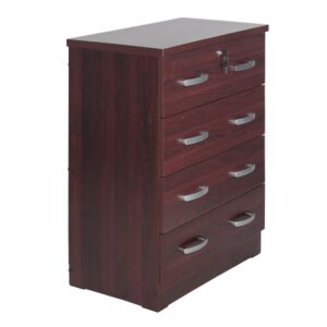 Better Home Products Cindy 4 Drawer Chest Wooden Dresser with Lock in Mahogany From Better Home Products